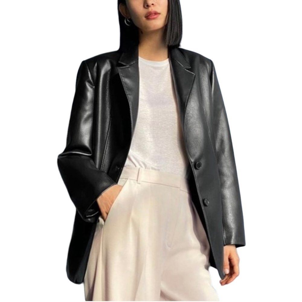 Aritzia Babaton Smith Single BreastedOversized Black Faux Leather Blazer Jacket